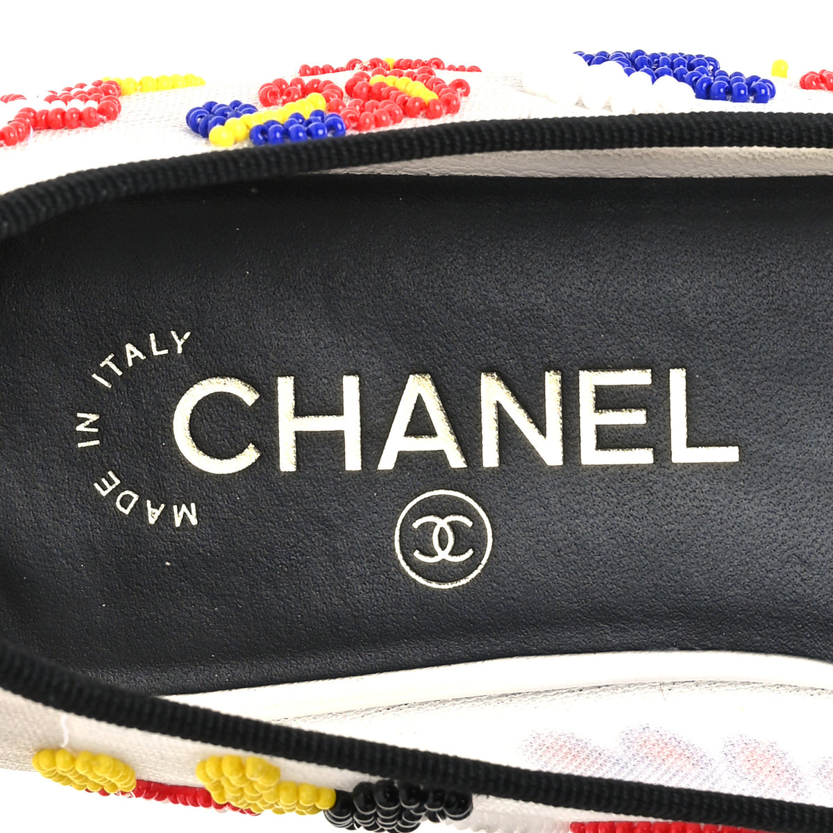 Chanel Mesh Pearl Grosgrain Cap Toe CC Coco Beach Ballerina Flats 39 Multicolor Black 7 of 9