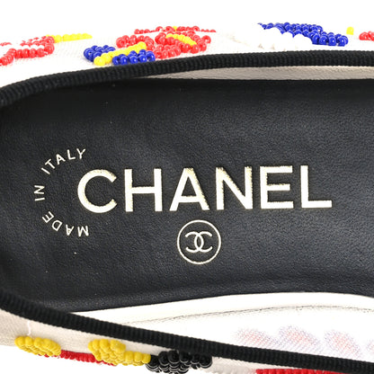 Chanel Mesh Pearl Grosgrain Cap Toe CC Coco Beach Ballerina Flats 39 Multicolor Black 7 of 9