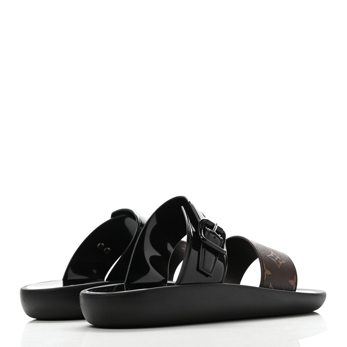 Monogram Sunbath Flat Mule Sandals 40 Black