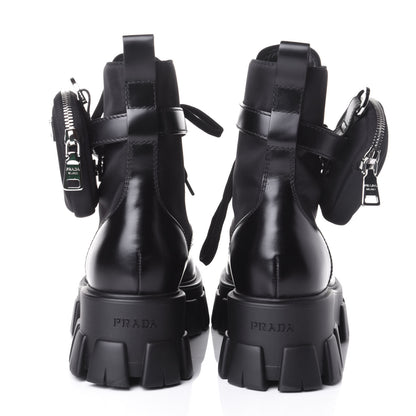 Prada Spazzolato Rois Nylon Metal Triangle Logo Monolith Pouch Pocket 55mm Boots 39 Black 6 of 11