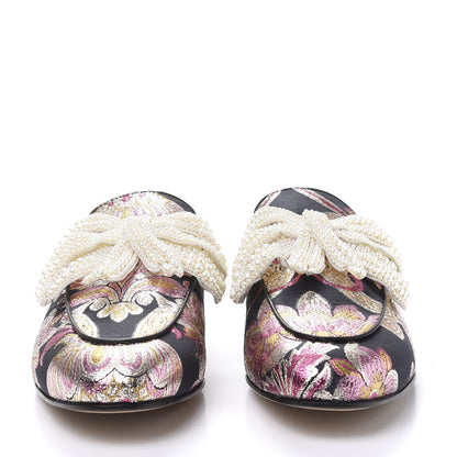Gucci Iridescent Brocade Pearl Bow Womens Princetown Slippers 41 Black Pink 2 of 9