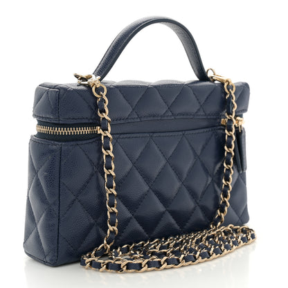 Chanel Caviar Quilted Top Handle Slim Vanity With Chain Navy 3 of 12
