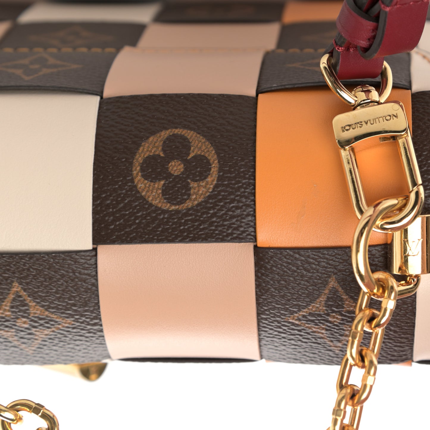 Calfskin Monogram Check Twist MM Beige White Orange
