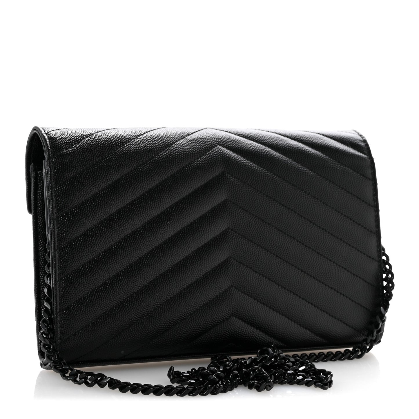 Grain De Poudre Matelasse Chevron Monogram Monochrome Chain Wallet Black
