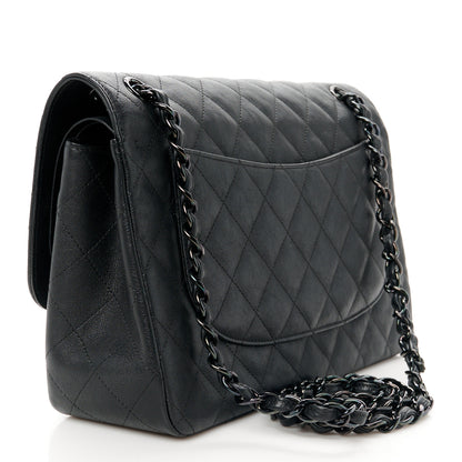 Chanel Crumpled Calfskin Quilted Jumbo Double Flap So Black 3 of 11