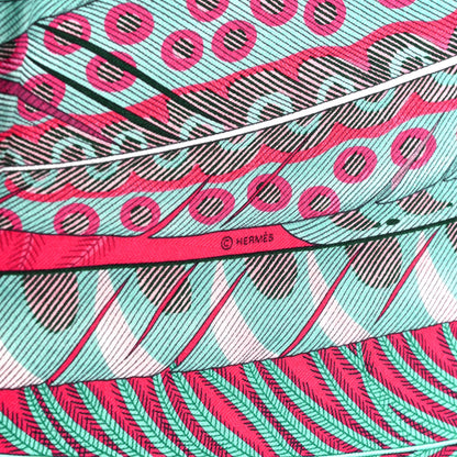 Hermes Cashmere Silk Plumes En Fete Shawl 140 Fuchsia Vert 4 of 6