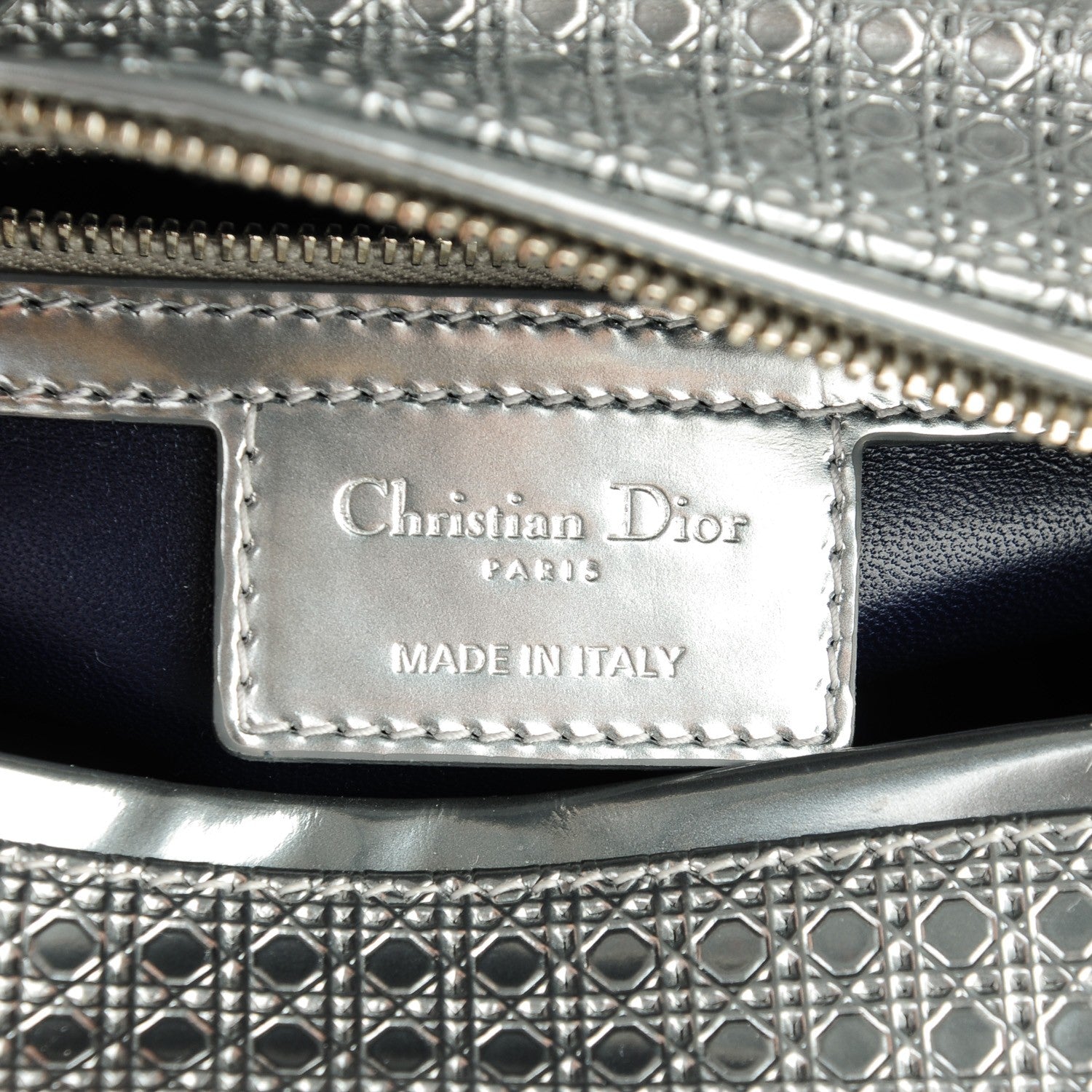 Christian Dior Metallic Patent Micro-Cannage Gradient Medium Lady Dior Silver Blue 6 of 7