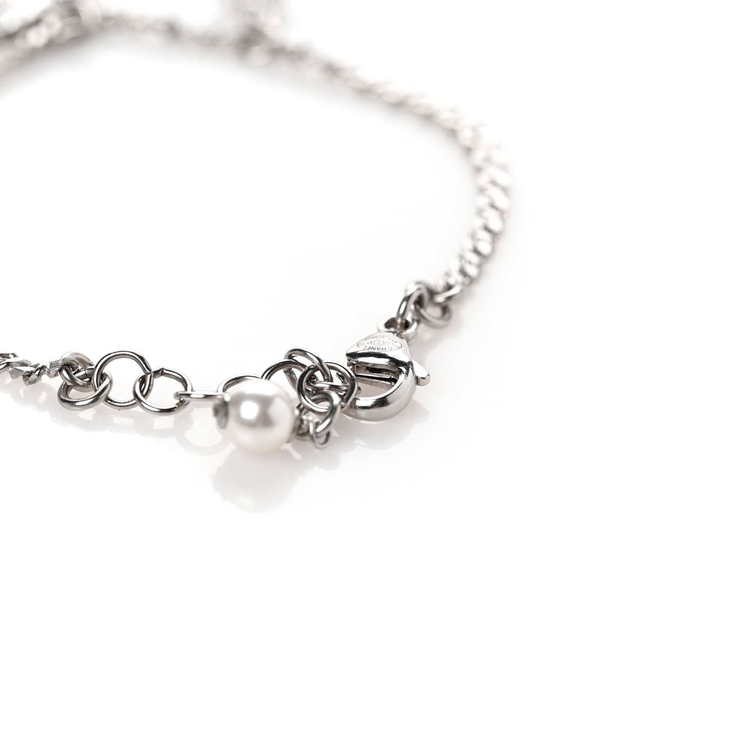 Crystal Pearl CC Bracelet Silver