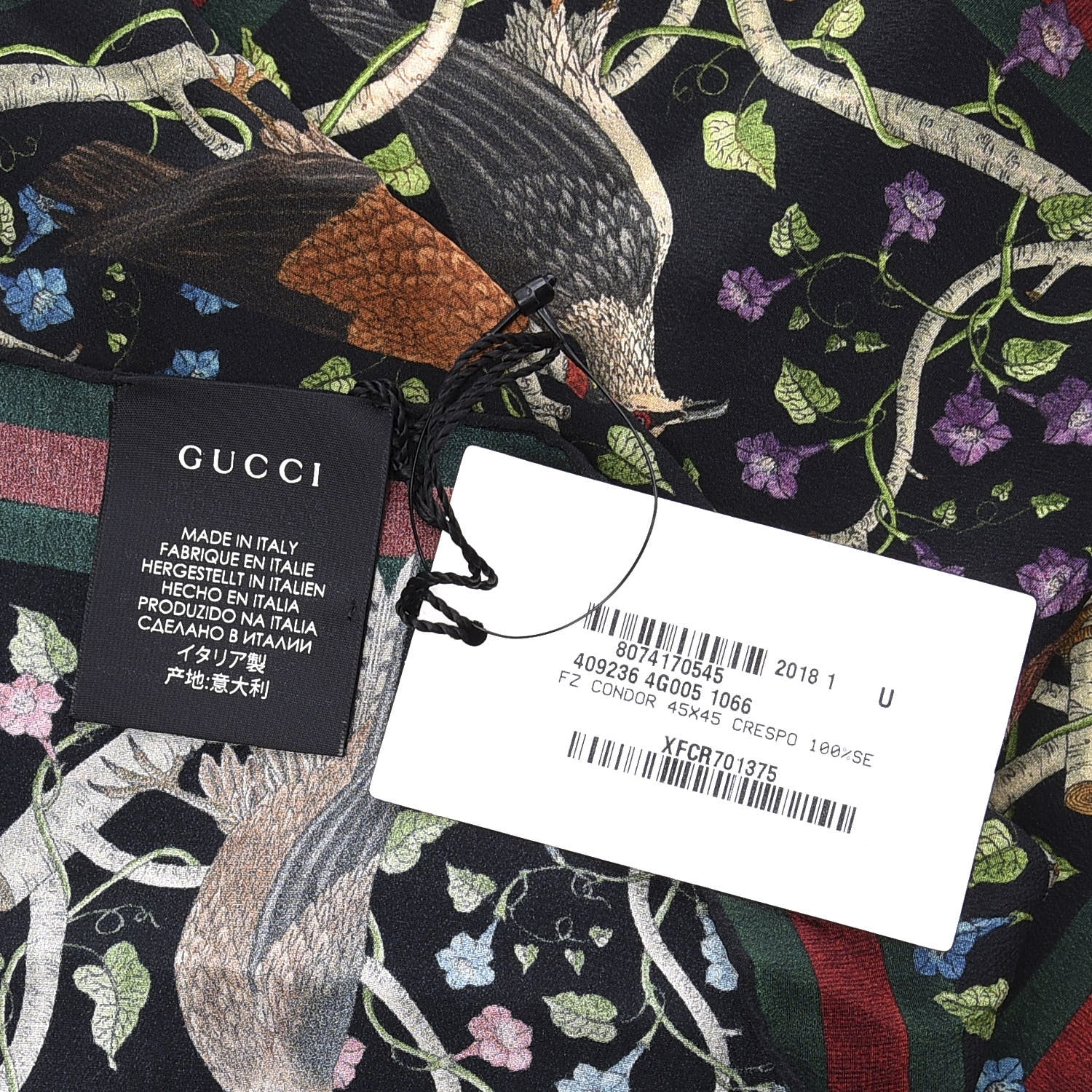 Gucci Silk Floral Condor Square Handkerchief Black 5 of 5