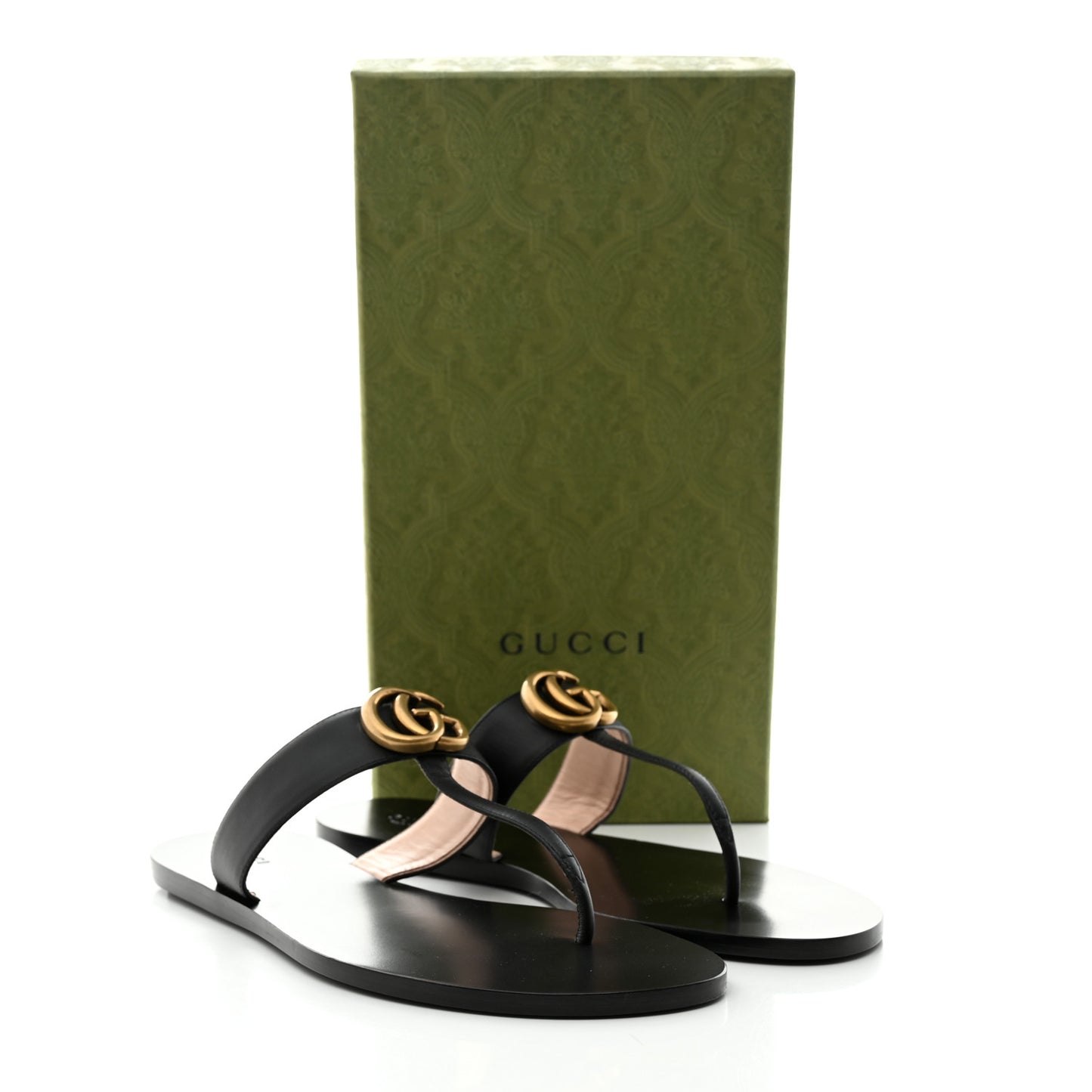 Calfskin GG Marmont Thong Sandals 40.5 Black