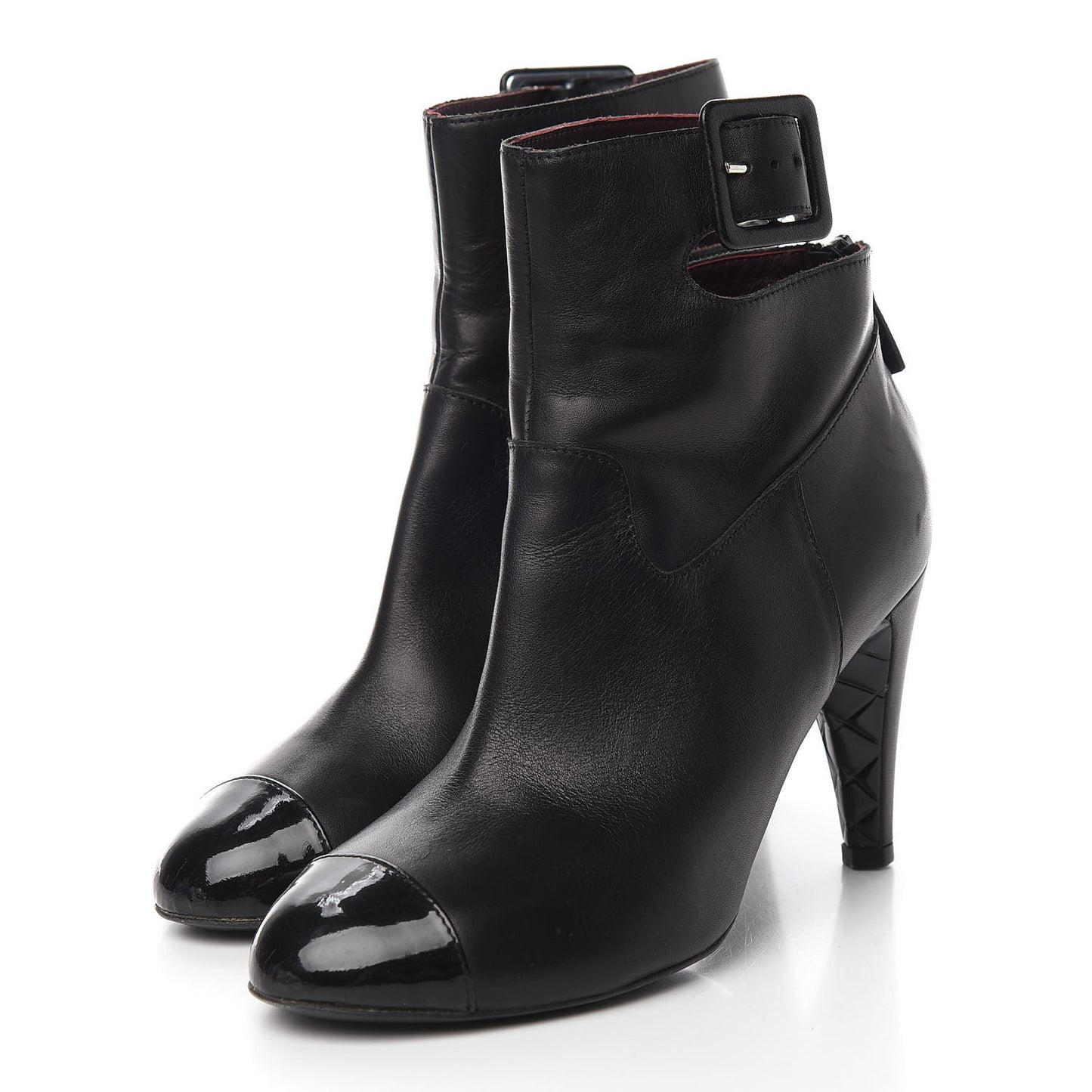Lambskin Patent Cap Toe Cut Out Ankle Boots 37 Black
