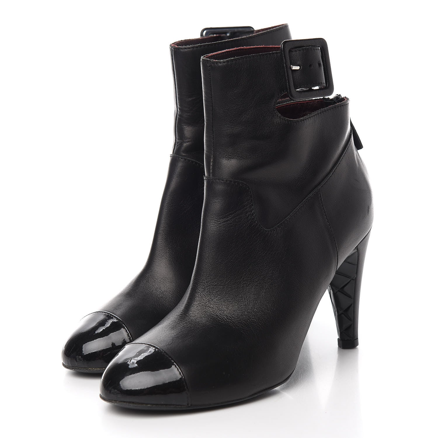Chanel Lambskin Patent Cap Toe Cut Out Ankle Boots 37 Black 3 of 8