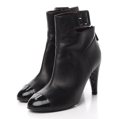 Chanel Lambskin Patent Cap Toe Cut Out Ankle Boots 37 Black 3 of 8