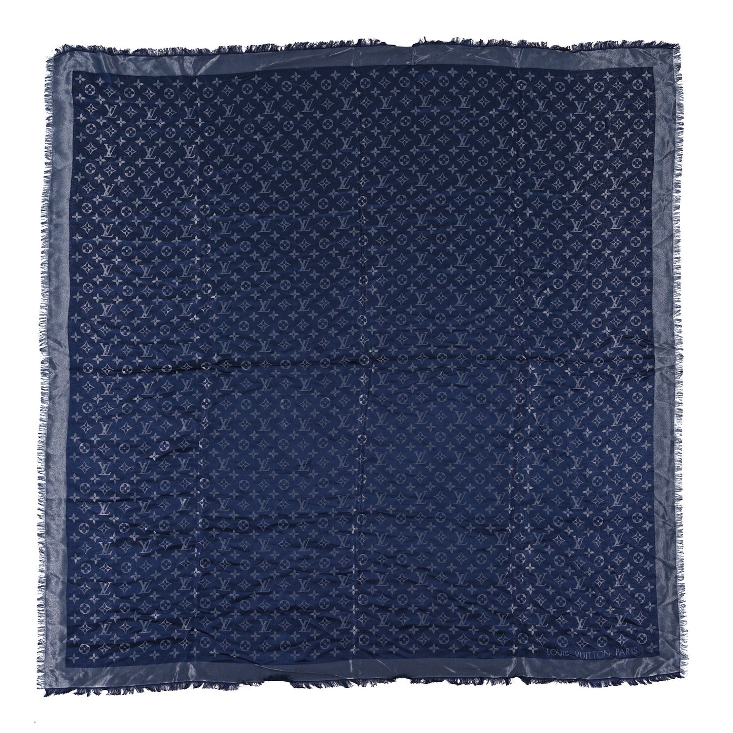 Silk Wool Monogram Shawl Night Blue