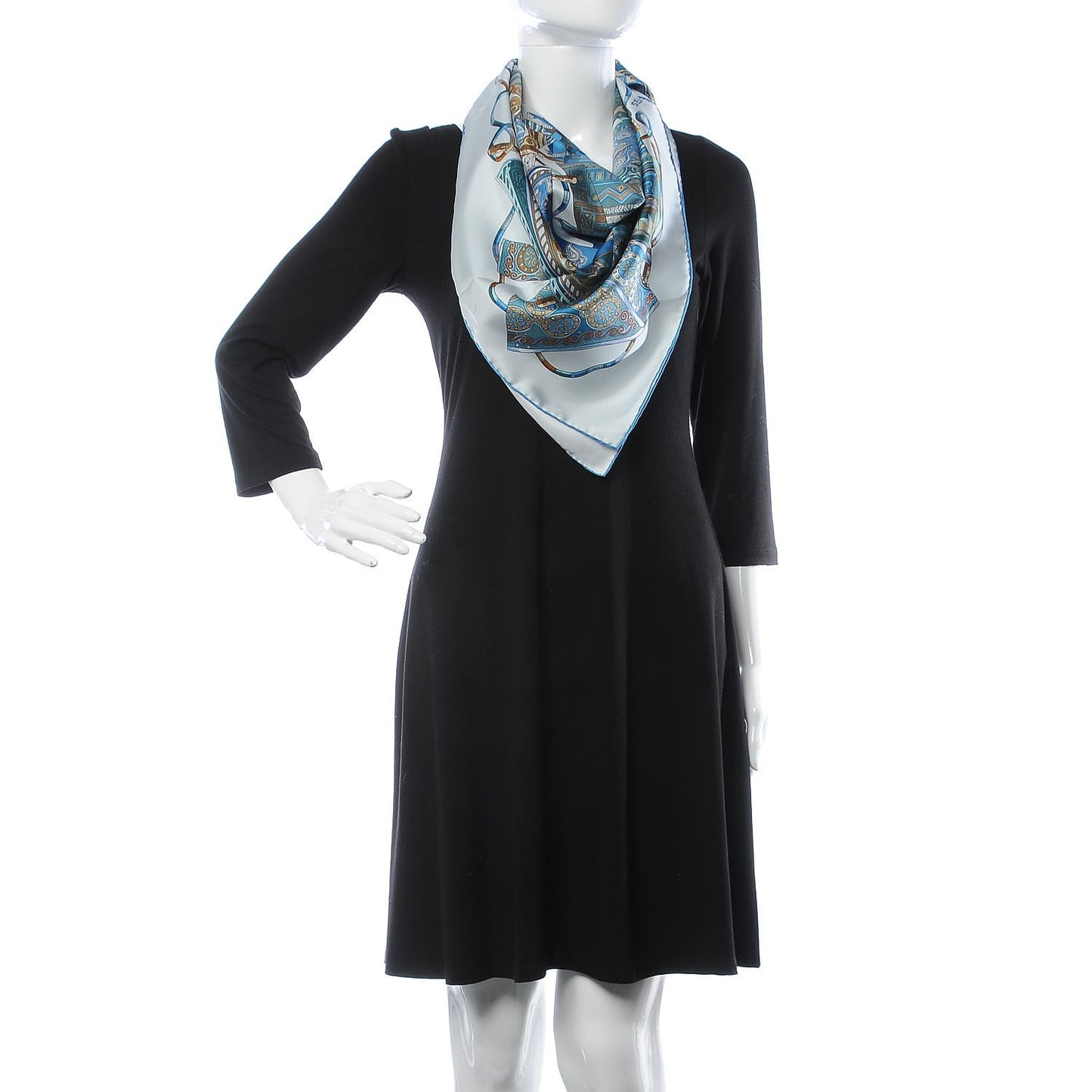 Silk Voyage En Etoffes Scarf 90 Bleu Pale Blue Jean Vert