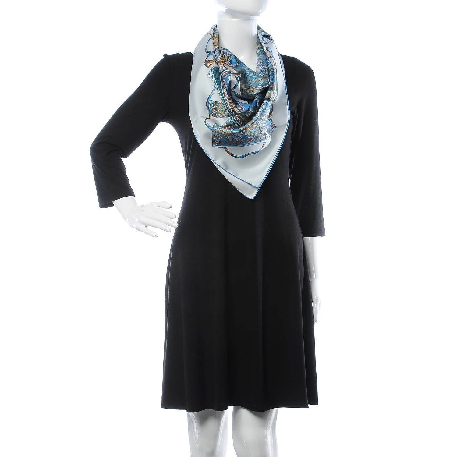 Hermes Silk Voyage En Etoffes Scarf 90 Bleu Pale Blue Jean Vert 2 of 5