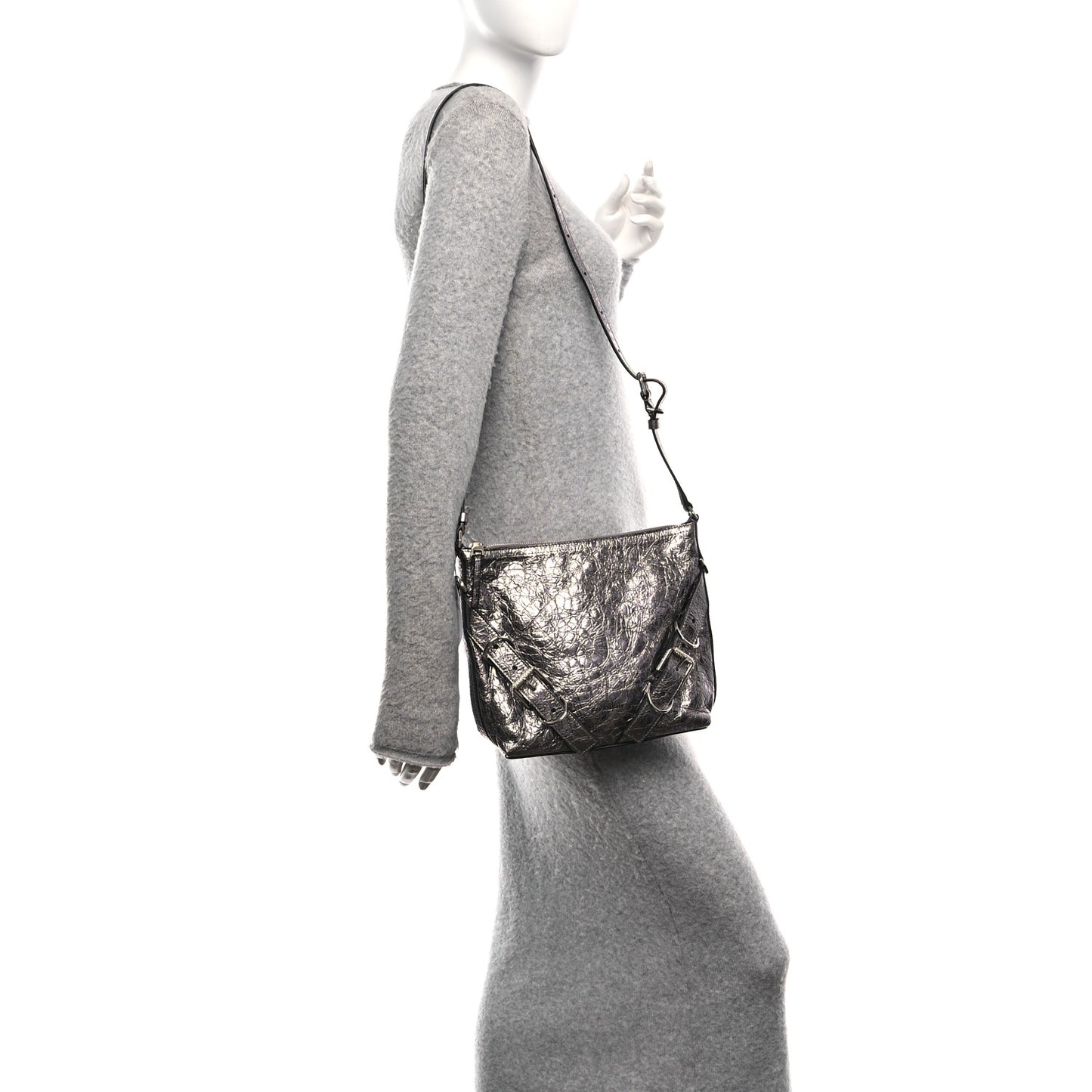 Metallic Calfskin Small Voyou Bag Silver