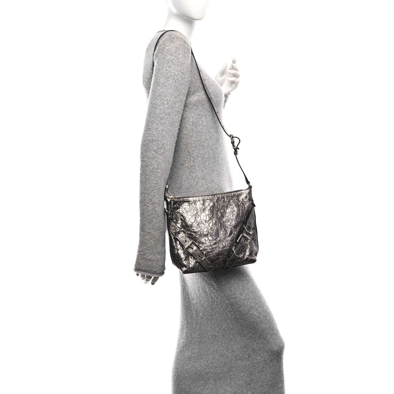 Givenchy Metallic Calfskin Small Voyou Bag Silver 2 of 9