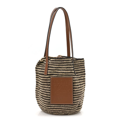 Loewe Paula's Ibiza Raffia Striped Round Basket Bag Natural Tan Multicolor 1 of 9