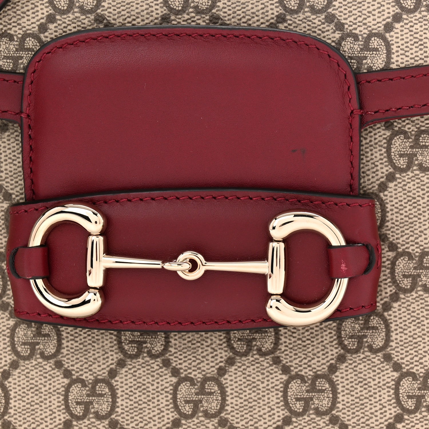 Gucci GG Supreme Monogram Horsebit 1955 Soft Small Shoulder Bag Beige Ebony Rosso Ancora 11 of 12