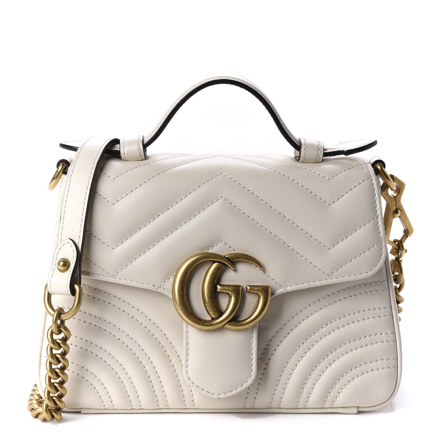 Calfskin Matelasse Mini GG Marmont Top Handle Shoulder Bag White