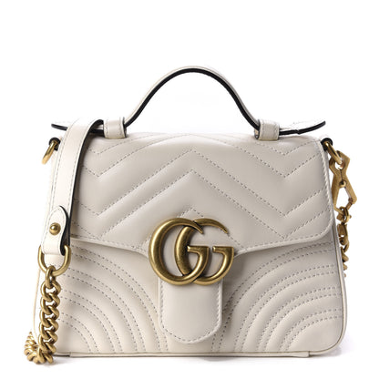 Gucci Calfskin Matelasse Mini GG Marmont Top Handle Shoulder Bag White 1 of 10