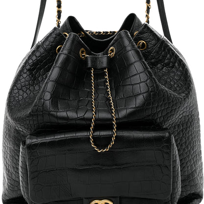 Chanel Calfskin Crocodile Embossed Large Backpack Black 8 of 10