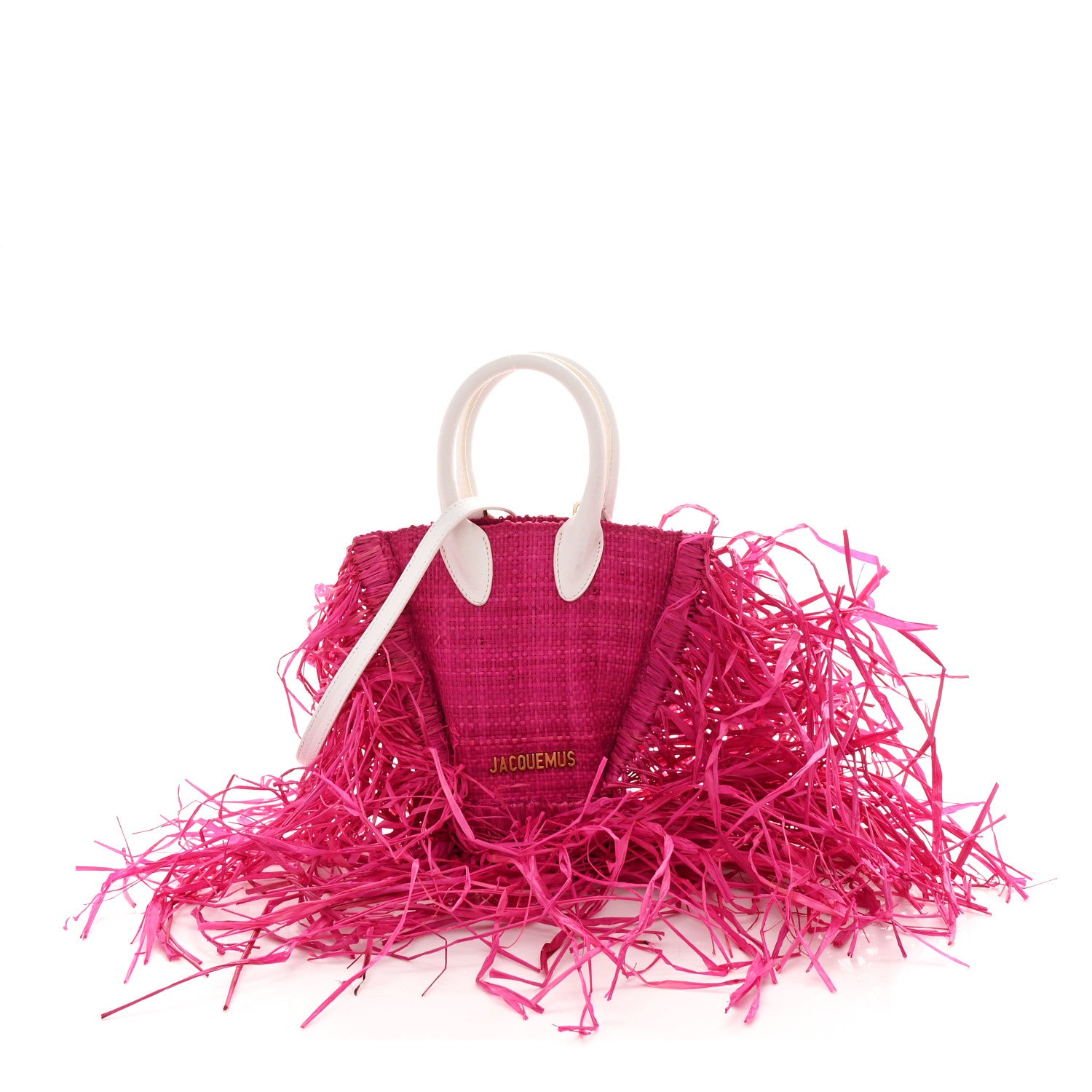Jacquemus Raffia Woven Calfskin Le Petit Baci Pink White 1 of 9