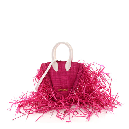 Jacquemus Raffia Woven Calfskin Le Petit Baci Pink White 1 of 9
