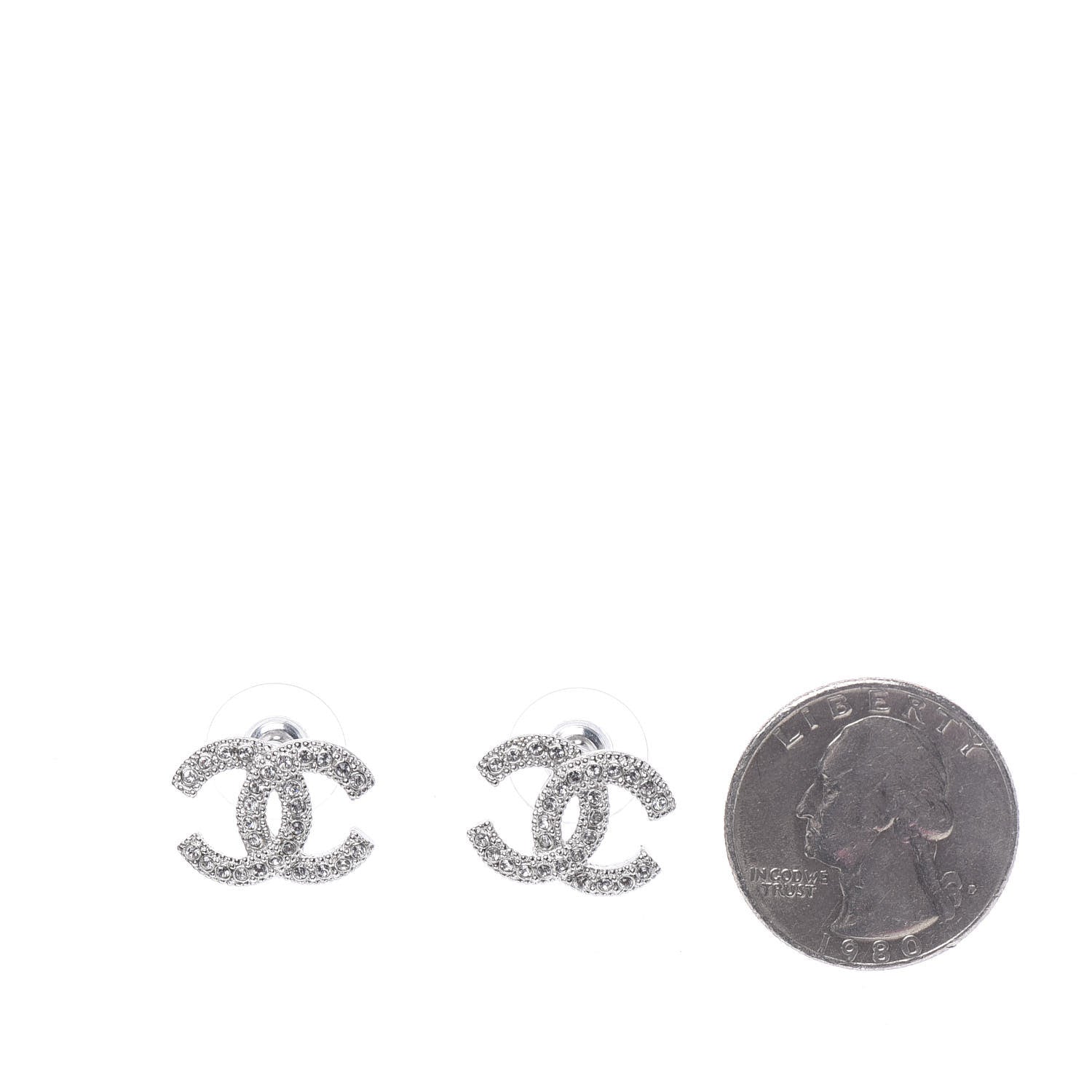 Chanel Crystal CC Earrings Silver 2 of 5