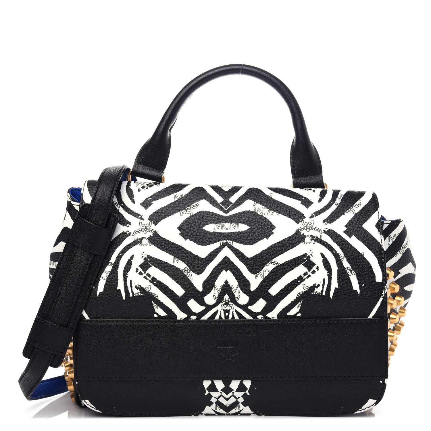 MCM Striped Visetos Funky Zebra Stud Keana Boston Black Blue 1 of 10