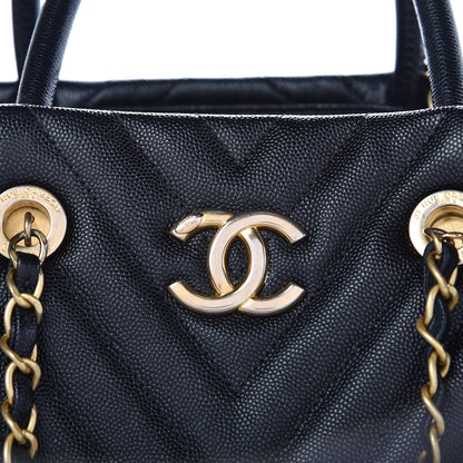 Chanel Caviar Chevron Quilted Coco Handle Shopping Tote Black 12 of 13