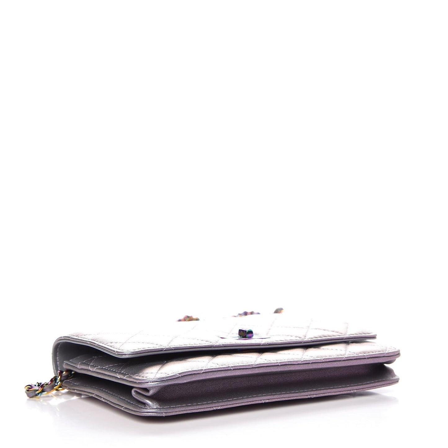 Iridescent Lambskin Quilted Reissue Wallet On Chain WOC Light Purple