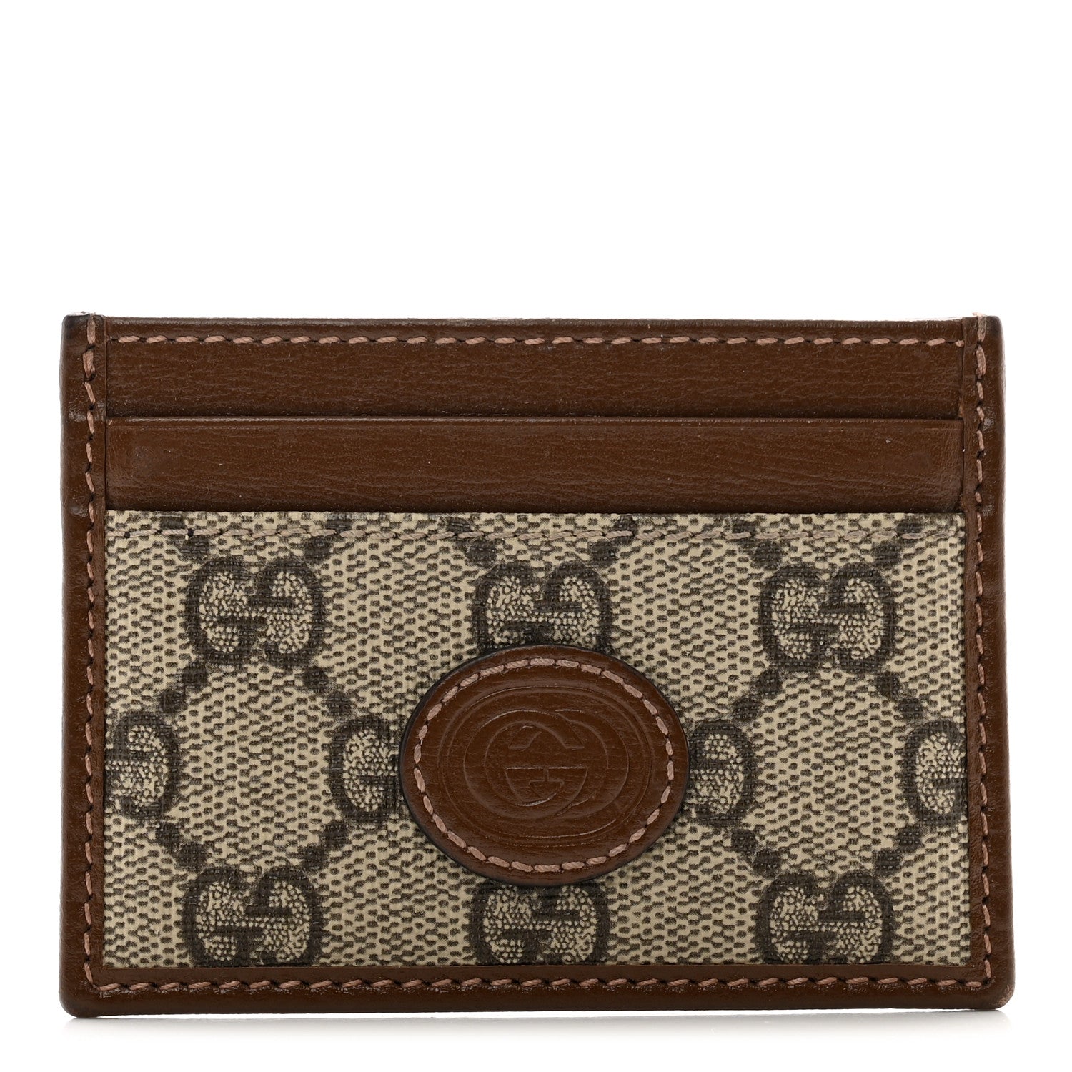 Gucci GG Supreme Monogram Azalea Calfskin Retro Interlocking G Card Holder Beige Ebony Brown Sugar 1 of 6