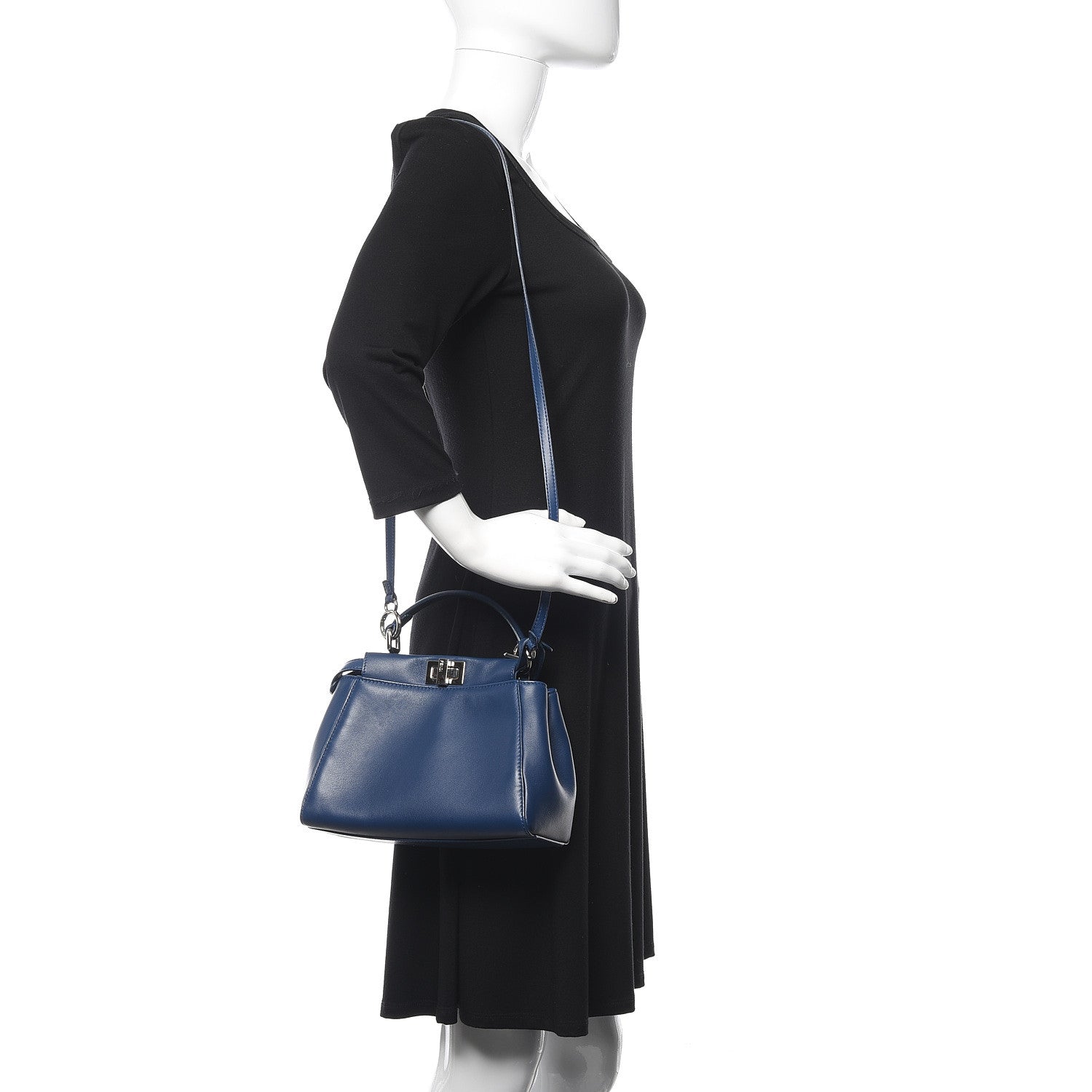 Fendi Nappa Mini Peekaboo Iconic Satchel True Blue 2 of 8