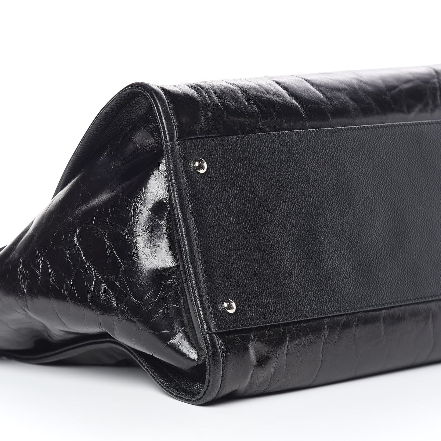 Glazed Calfskin Large Deauville Tote Black