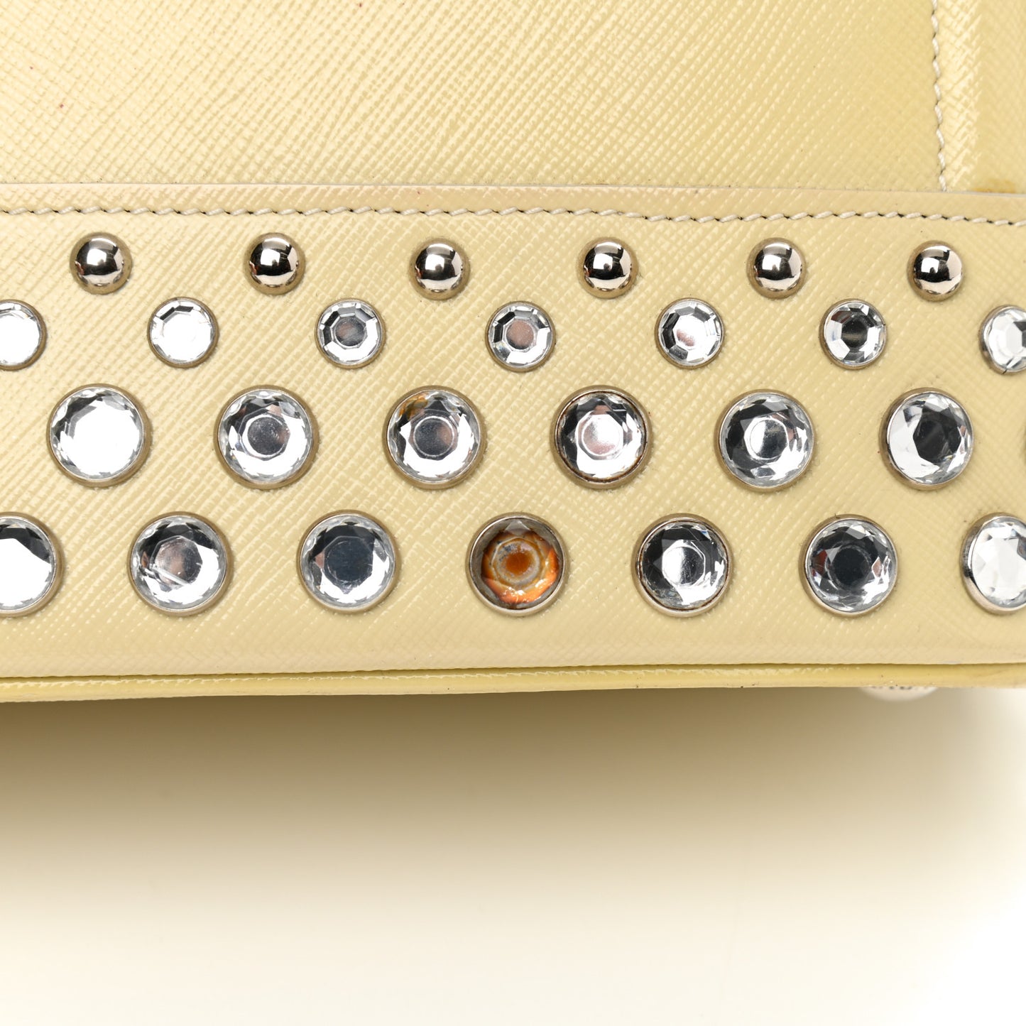 Saffiano Vernice Crystal Studded Tote Talco