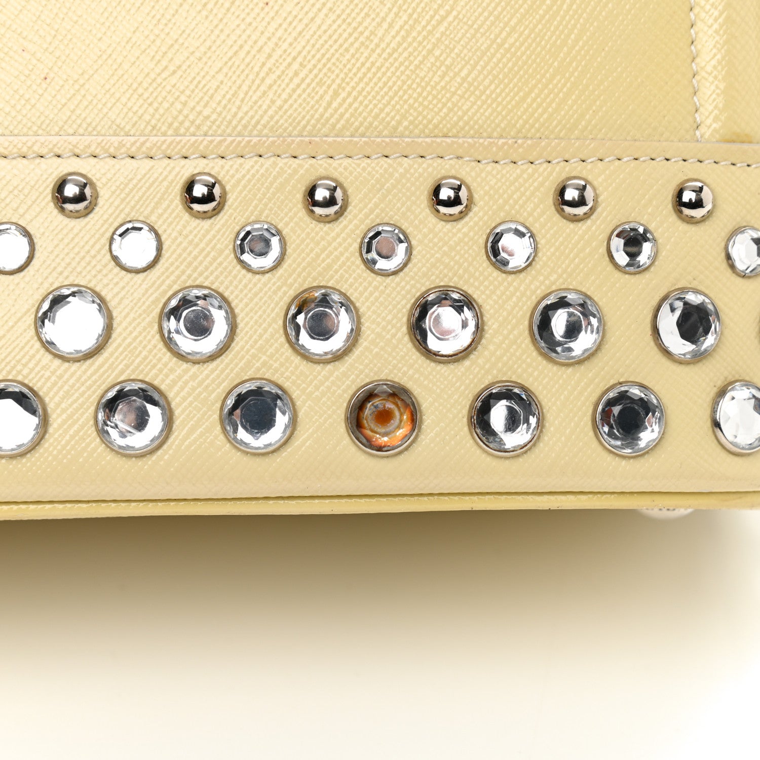 Prada Saffiano Vernice Crystal Studded Tote Talco 11 of 11