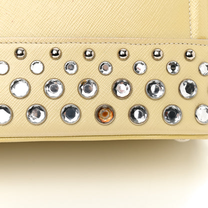 Prada Saffiano Vernice Crystal Studded Tote Talco 11 of 11