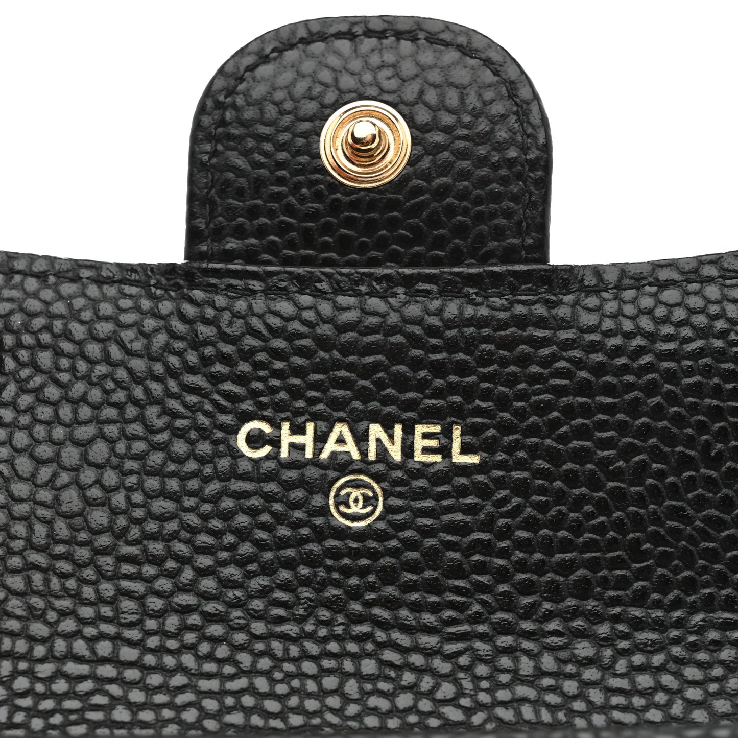 Caviar Quilted Flap Card Holder Wallet Black