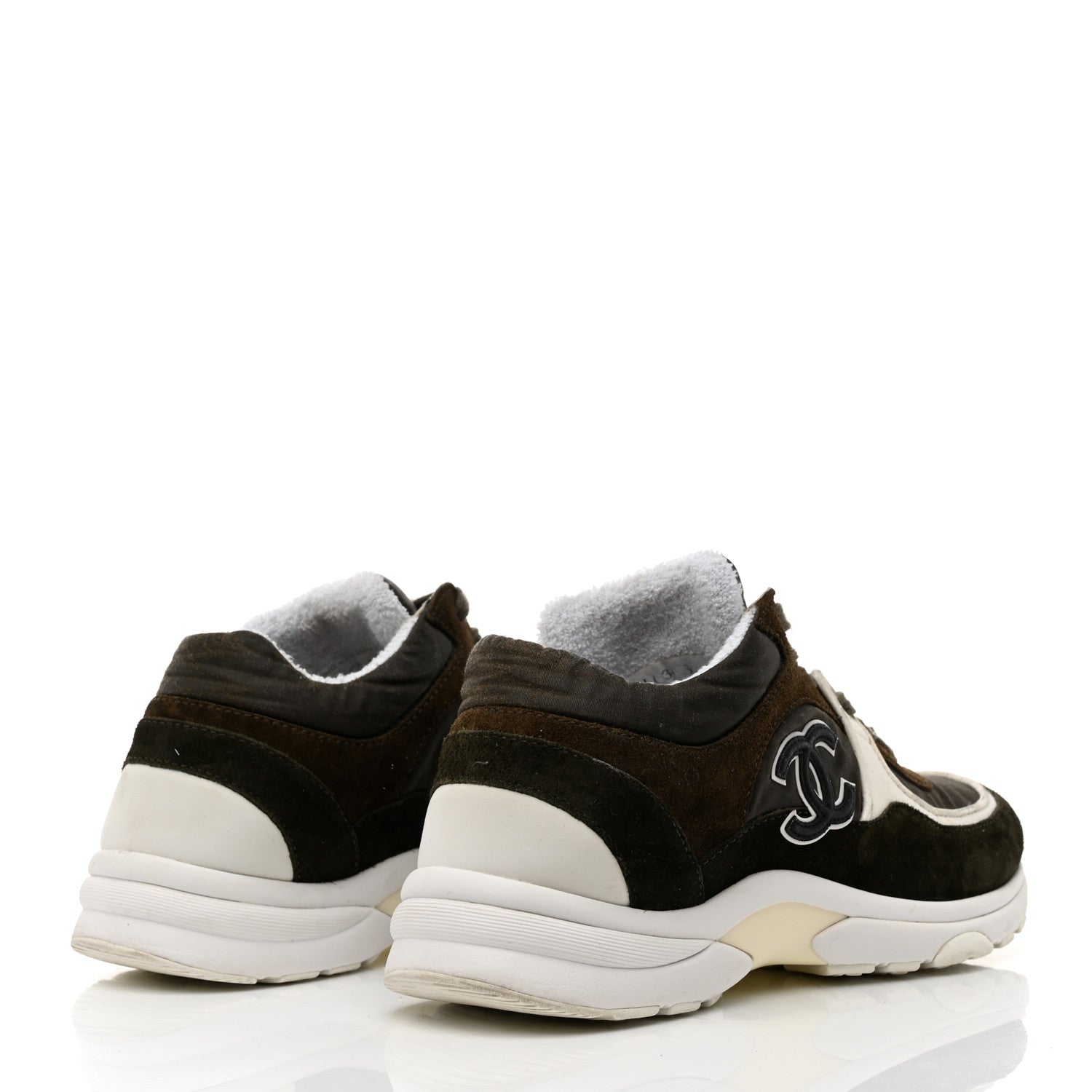 Chanel Fabric Calfskin Suede CC Womens Sneakers 36.5 Dark Green 4 of 8