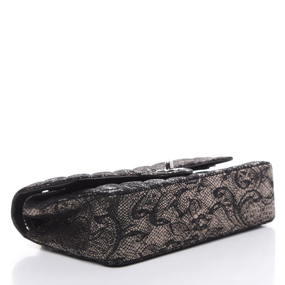 Chanel Lace Metallic Goatskin Medium Double Flap Black Silver 4 of 13