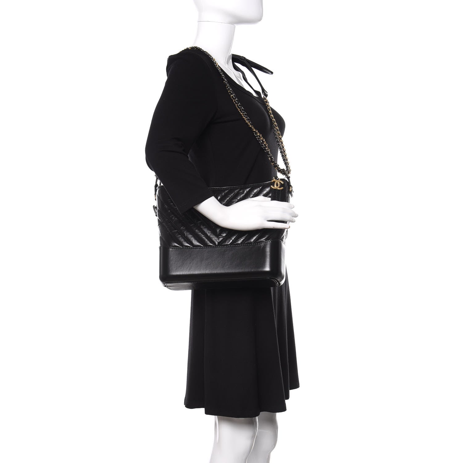 Chanel Aged Calfskin Chevron Quilted Medium Gabrielle Hobo Black 2 of 11