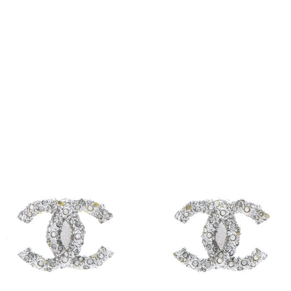 Chanel Crystal CC Earrings Silver 1 of 8