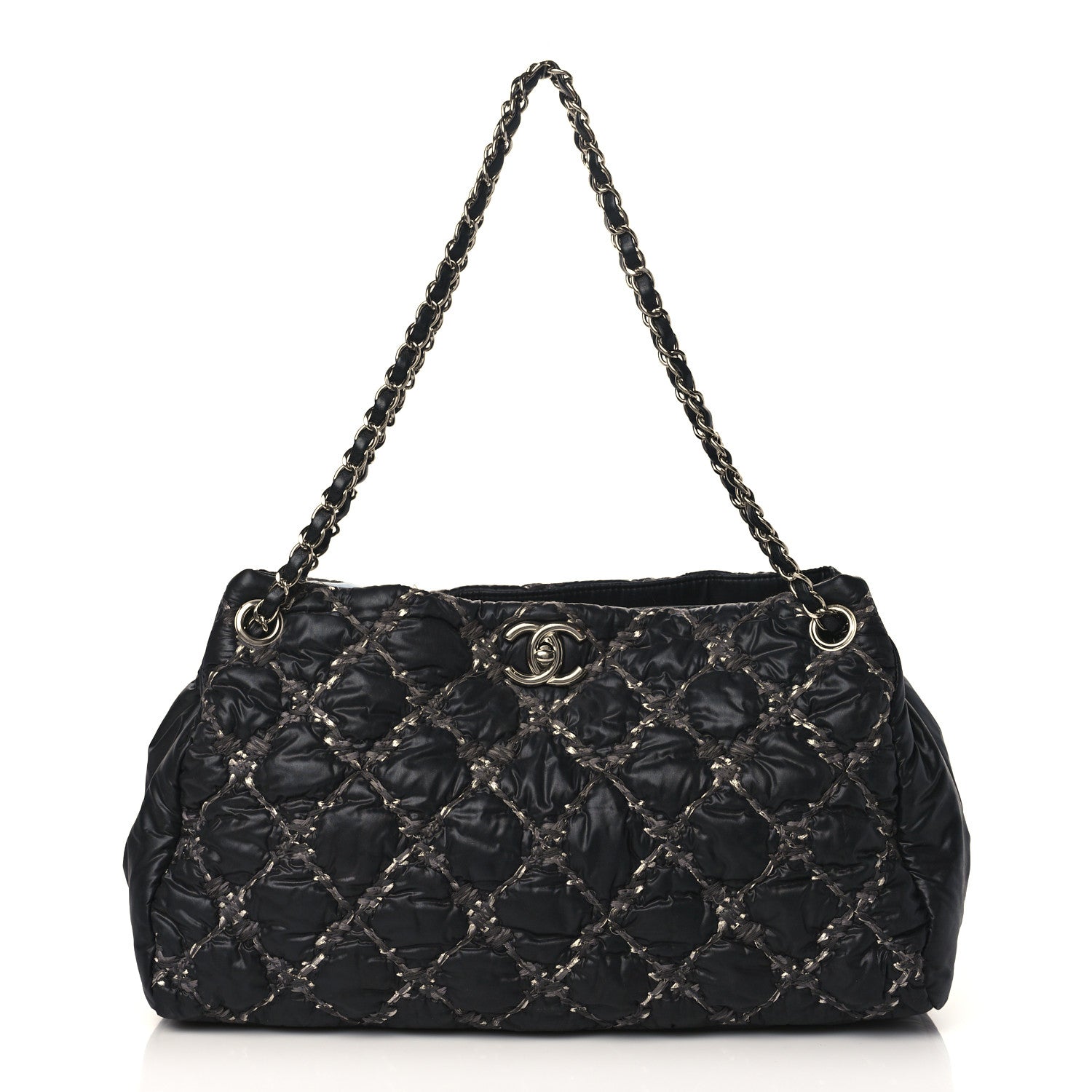 Chanel Nylon Quilted Tweed Stitch Bubble Tote Black 1 of 10