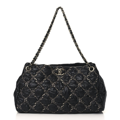 Chanel Nylon Quilted Tweed Stitch Bubble Tote Black 1 of 10