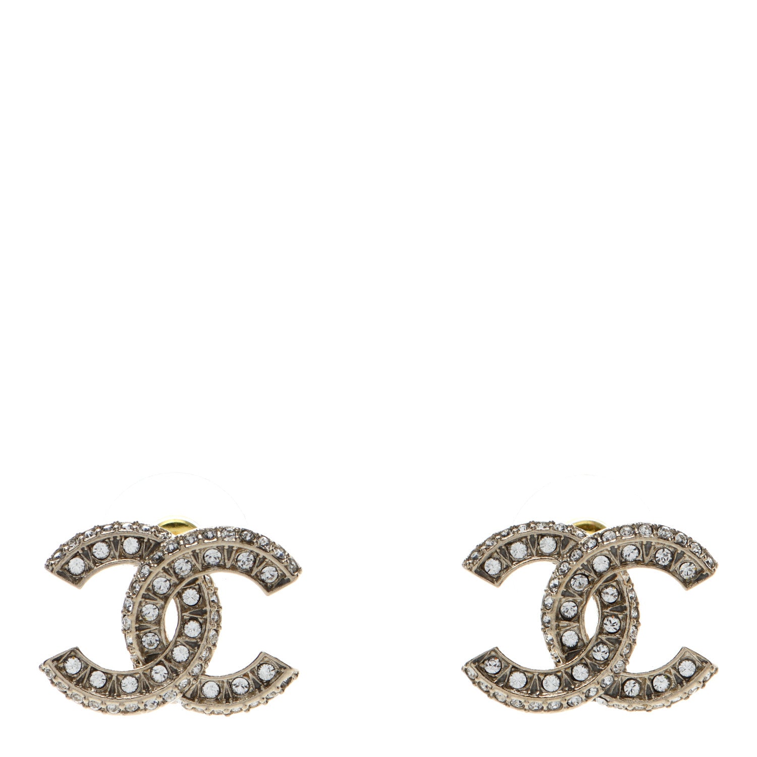 Chanel Crystal Timeless CC Earrings Light Gold 1 of 5
