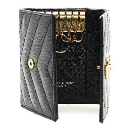 Saint Laurent Grain de Poudre Matelasse Cassandre Monogram Slim Key Case Black 5 of 6