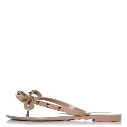 Valentino Garavani PVC Jelly Rockstud Bow Thong Sandals 38 Poudre 1 of 9