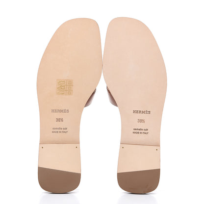 Hermes Box Calfskin Oran Sandals 38.5 Gold 6 of 8